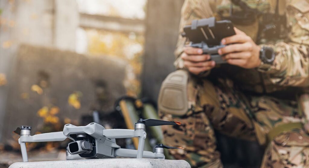 Military tech, soldier using a drone